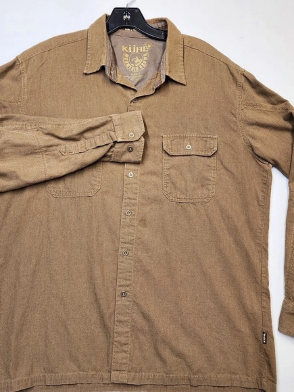 KUHL Phantom Mens XL Long Sleeve Button Shirt Brown Cotton Wool Blend Gorpcore